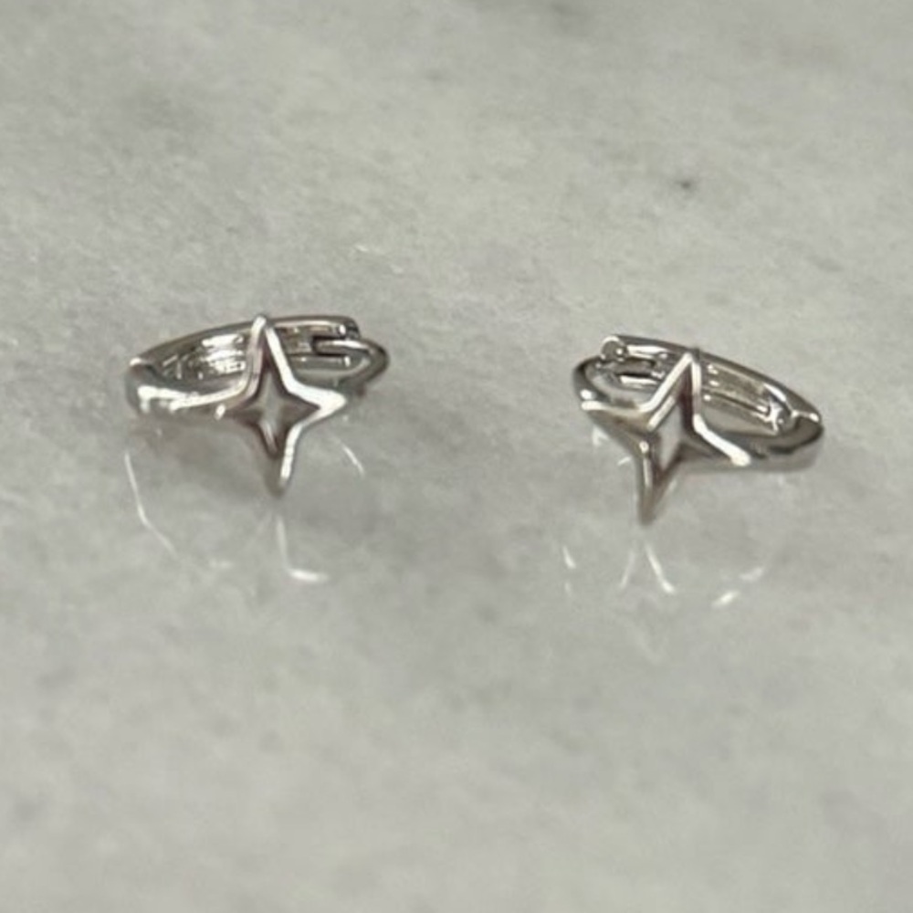 Sterling Silver Star Huggie Hoop Earrings Brand New